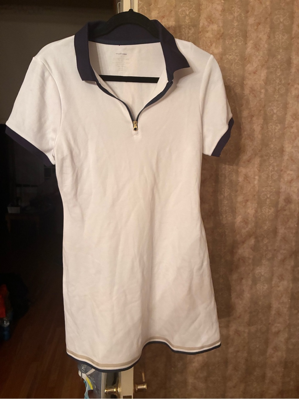 Varley White Midi Polo Dress with Navy Trim